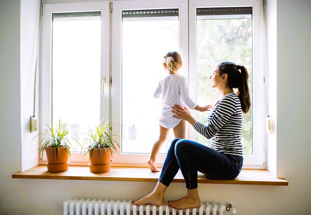 Mom and baby on the windowsill